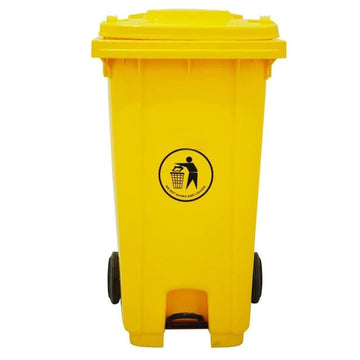 100L Plastic Dustbin with Pedal and Wheels YELLOW