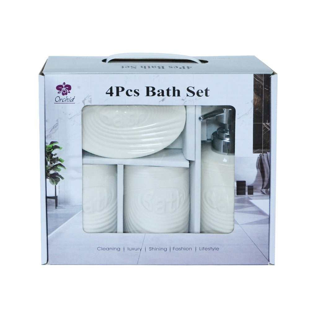 ORCHID 4PCS BATH SET WORDS WHITE