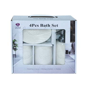 ORCHID 4PCS BATH SET WORDS WHITE