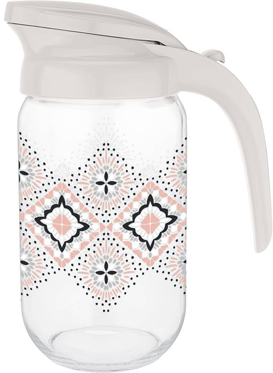 إبريق زجاجي مزخرف بغطاء بلاستيكي 1000