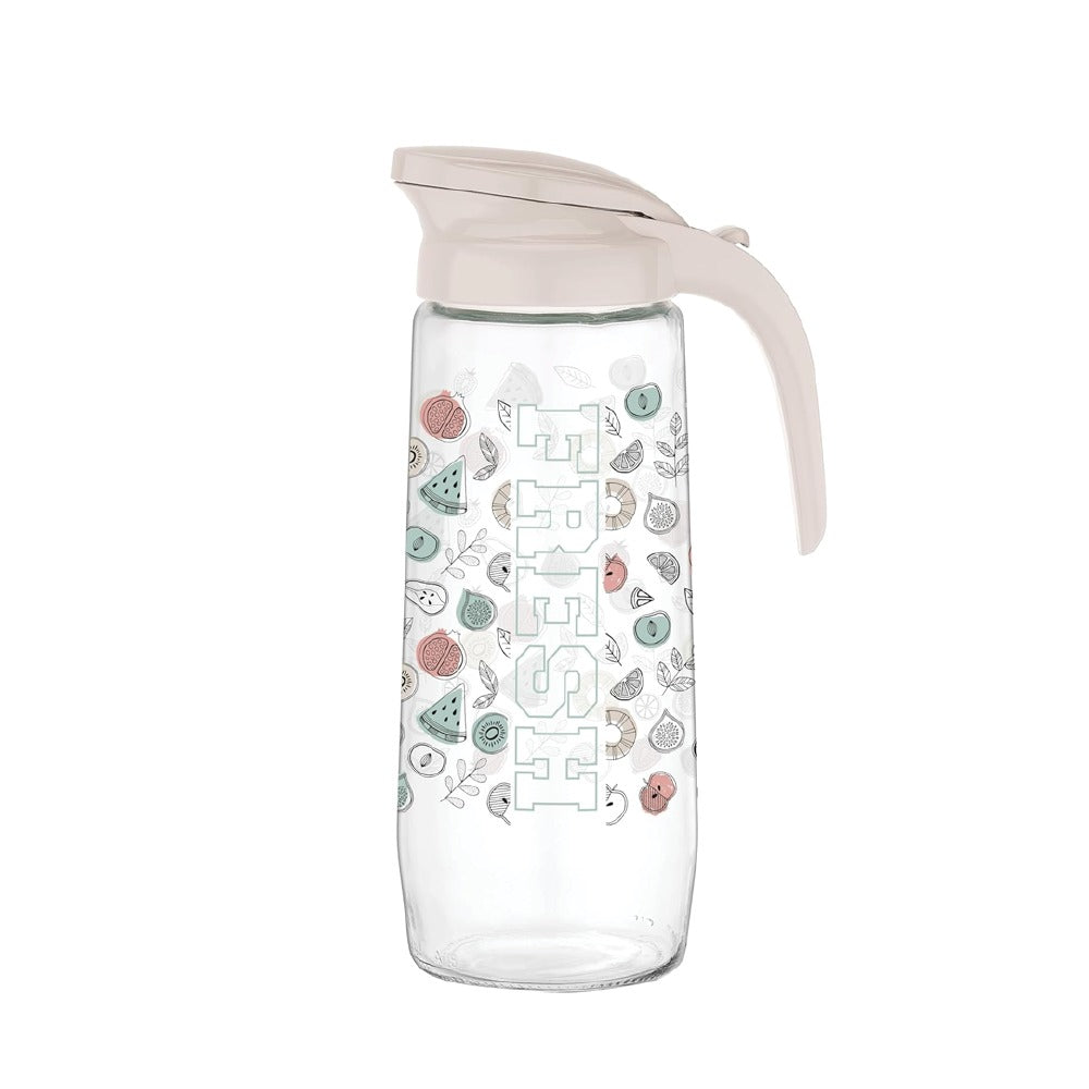 DECORATED Glass Jug 1500CC With Plastic Lid
