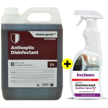 D1 Antiseptic Disinfectant 5L + FREE INCLEEN Sanitizer Spray 750ML