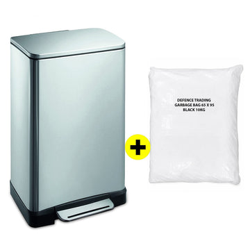 Eko Stainless Steel Step Dustbin E Cube 30L + FREE Garbage Bag Bundle 10KG | 65X95CM