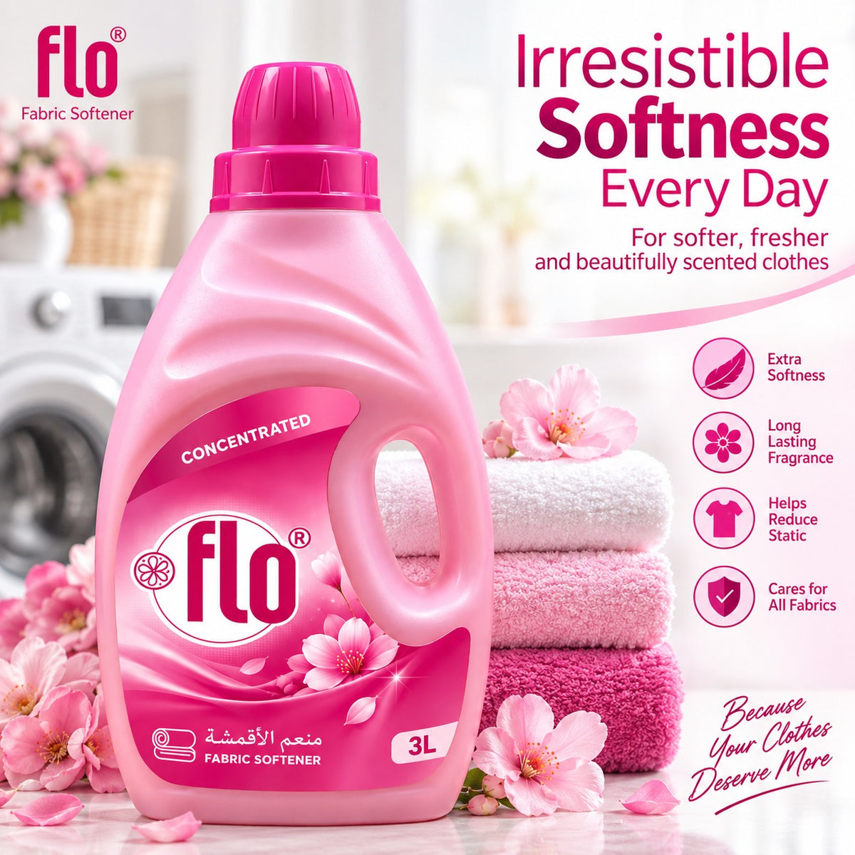 FLO Concentrated Fabric Softener  Pink 3L