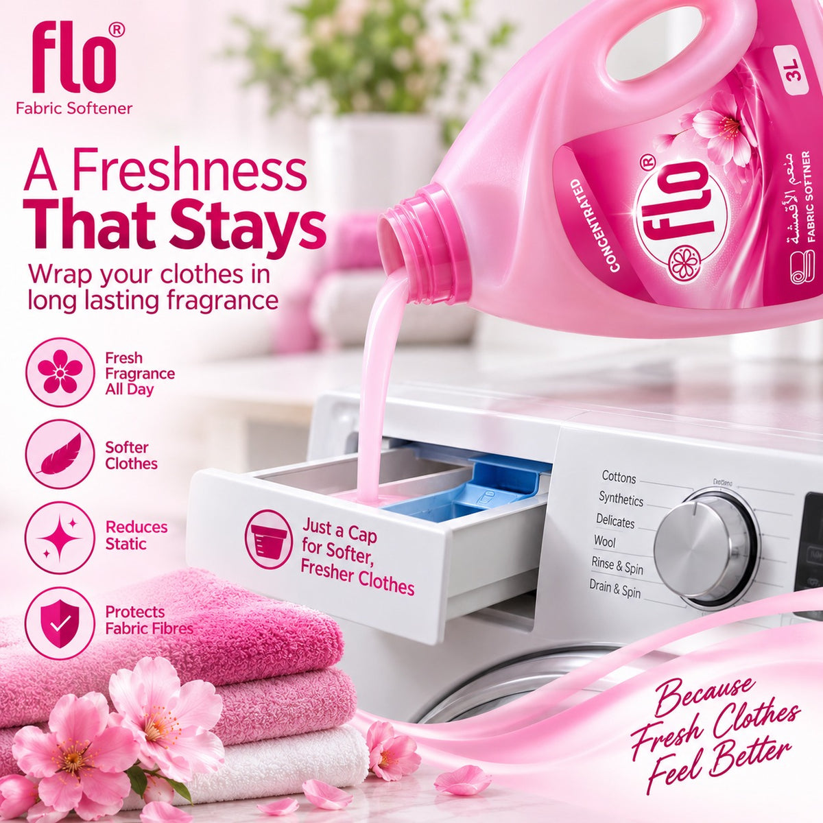 FLO Fabric Softener Pink 3L-Pack of 4