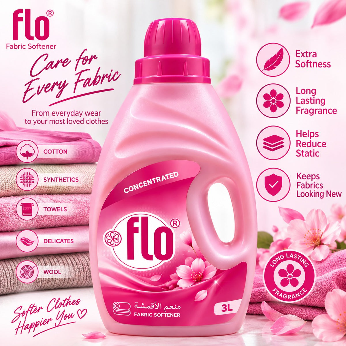 FLO Concentrated Fabric Softener  Pink 3L