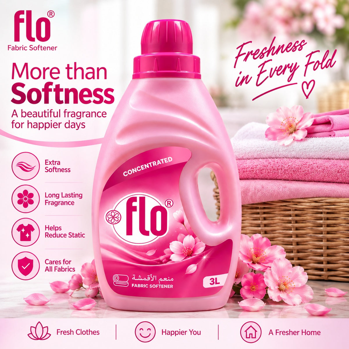 FLO Fabric Softener Pink 3L-Pack of 4