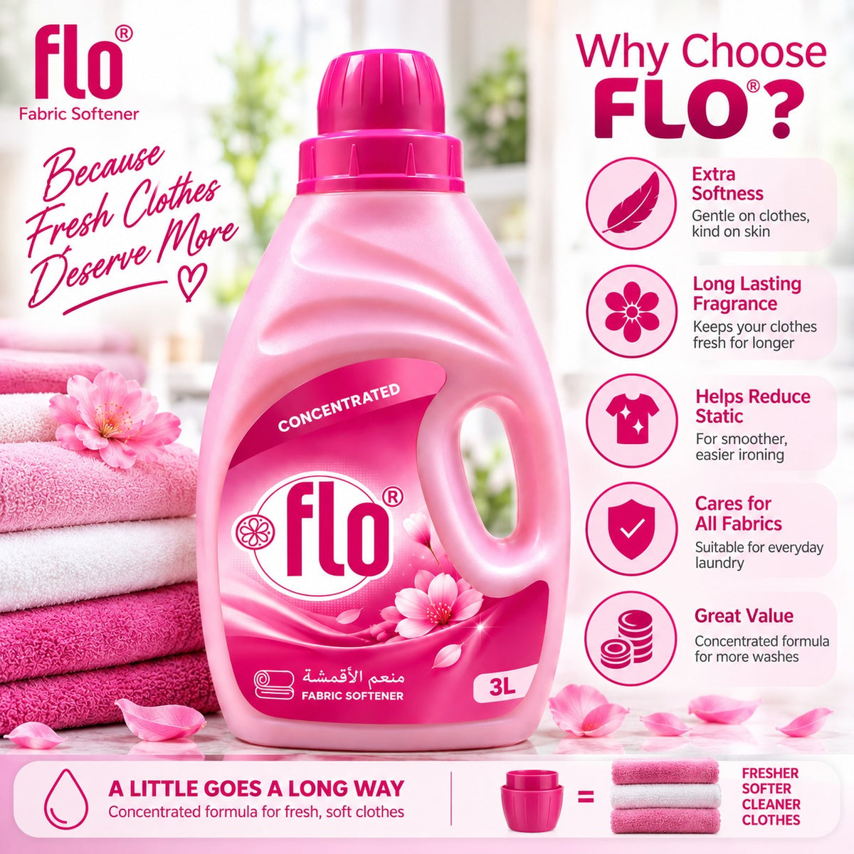 FLO Concentrated Fabric Softener  Pink 3L