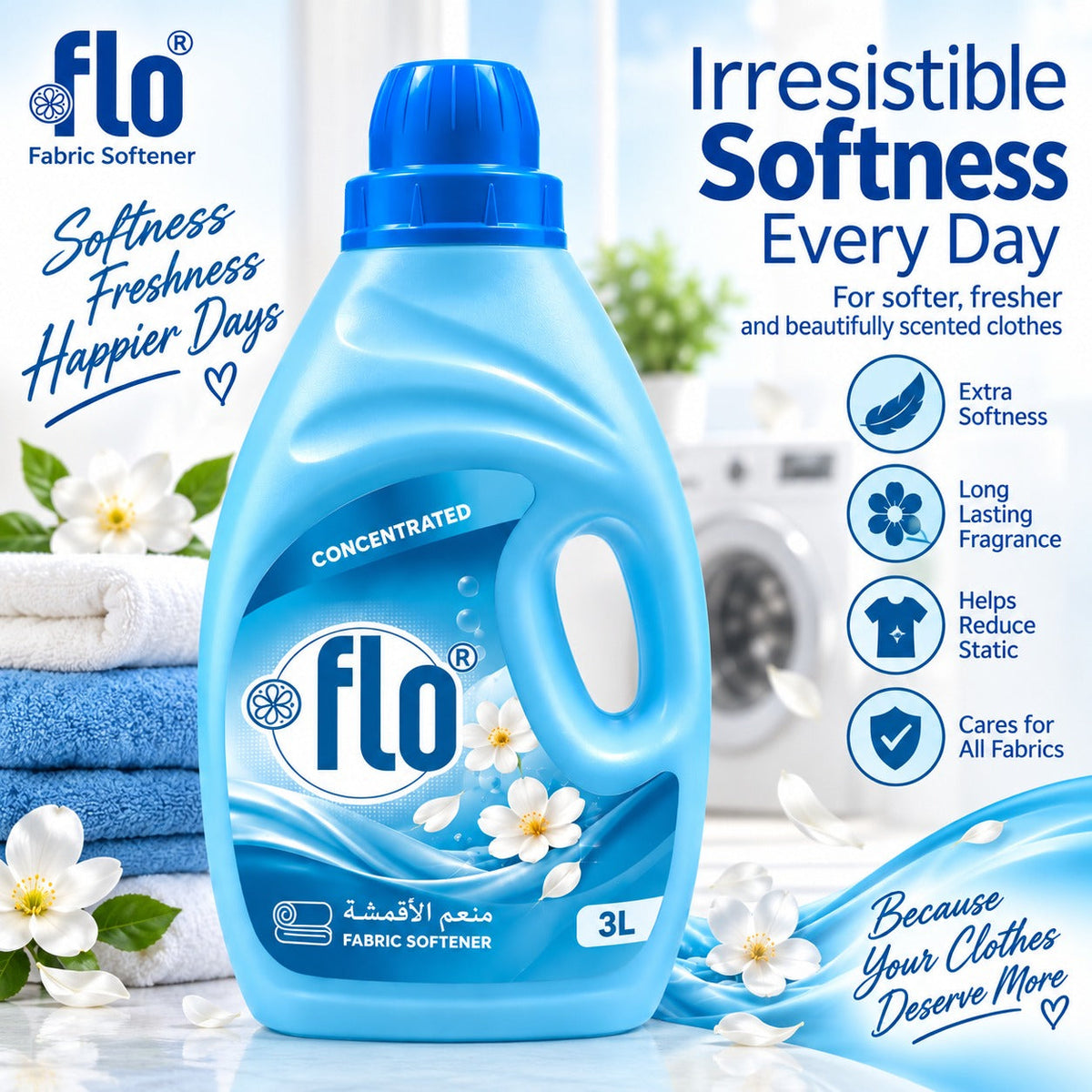 FLO Concentrated Fabric Softener Blue 3L Twin Pack