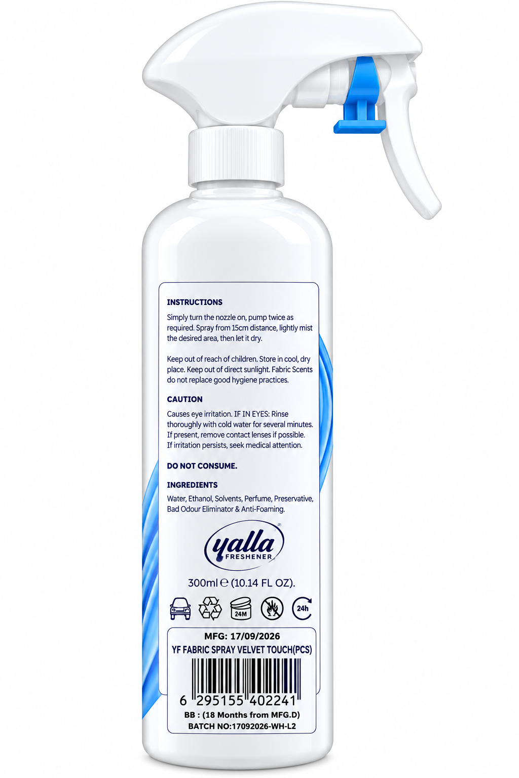 Yalla Freshener fabric Spray 300ml velvet touch