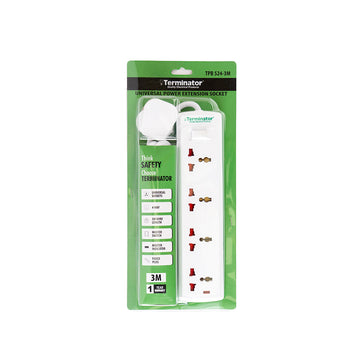 Terminator 4 Way Universal Power Extension Socket with  Switches & Indicator 3M