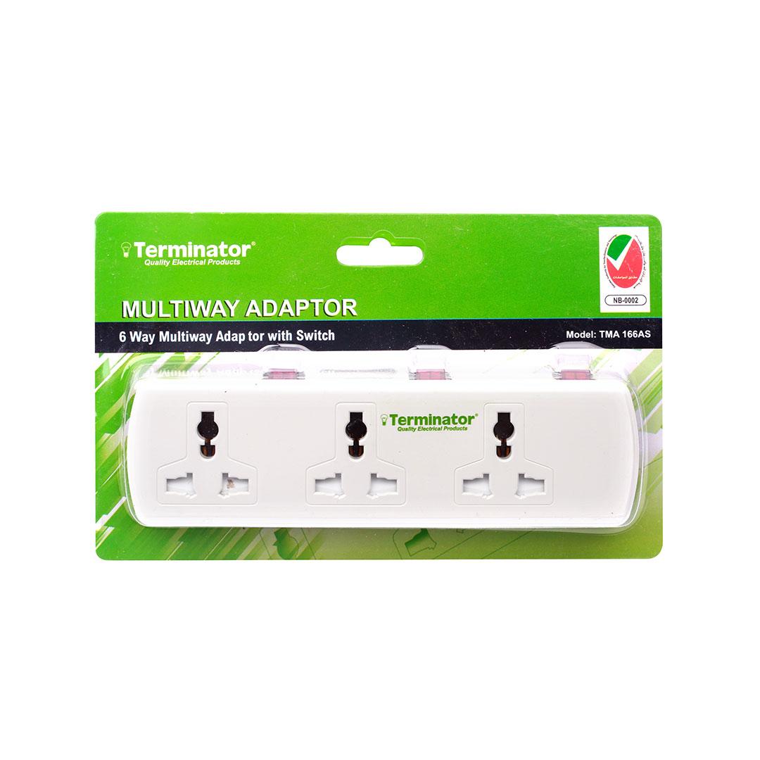 Terminator 6 Way Universal T-Socket With Three Switches and Indicator Esma Approved