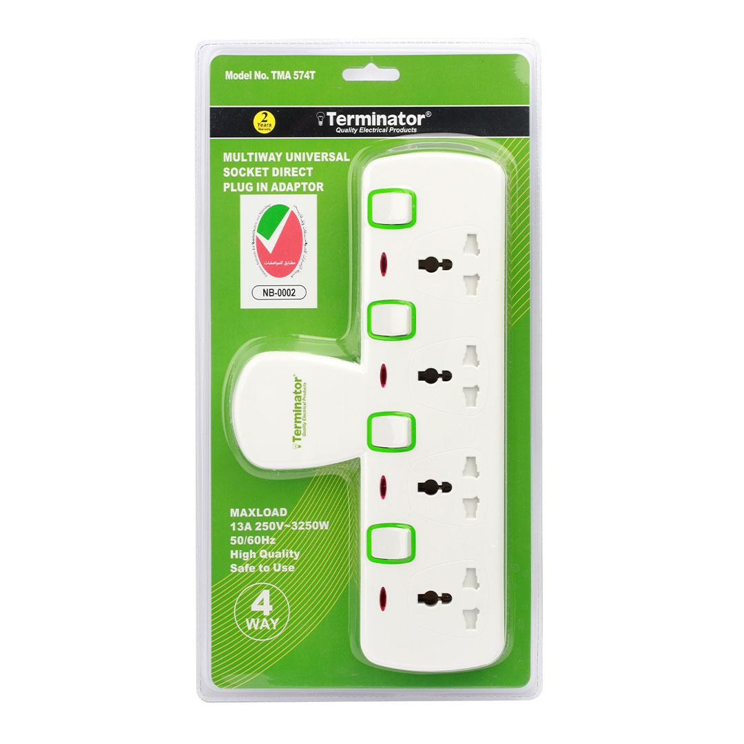 Terminator 4 Way Universal T-Socket Multi Adaptor with Individual Switches and Indicators 13A Esma Approved