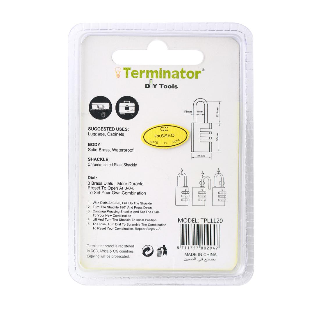 Terminator Brass Combination Pad Lock 20MM