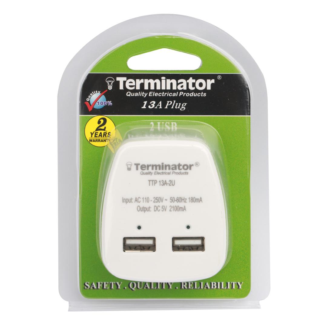 Terminator USB Charger (2.1A) 2 Ports 13A Plug