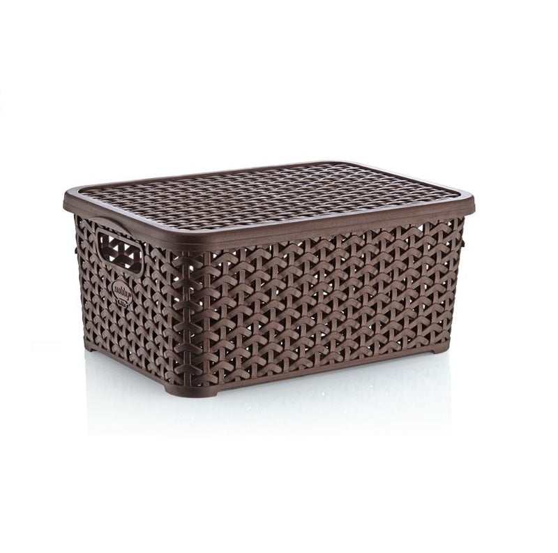 صندوق تخزين من الروطان مع غطاء سعة 10 لتر