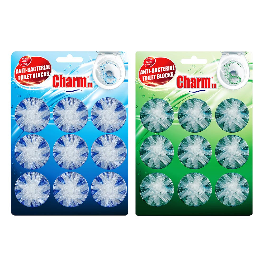 Charmm Antibacterial Toilet Block Blue 9PCS + Green 9PCS