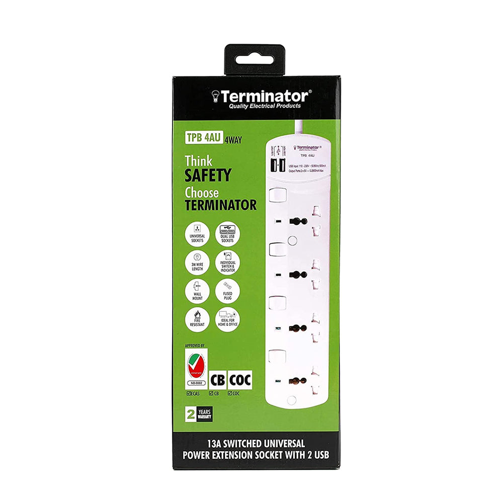 Terminator 4 Way Universal Power Extension 3M