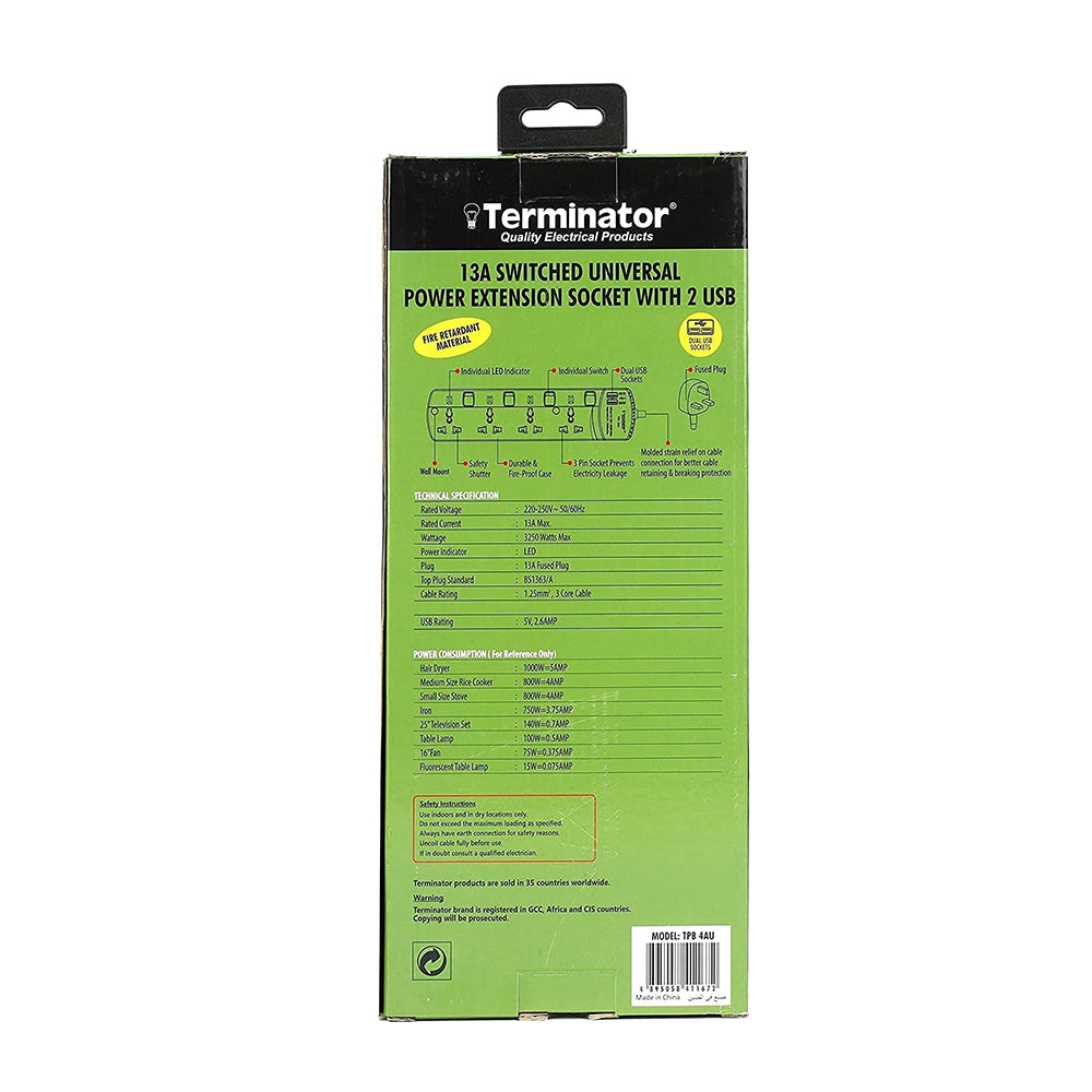 Terminator 4 Way Universal Power Extension 3M