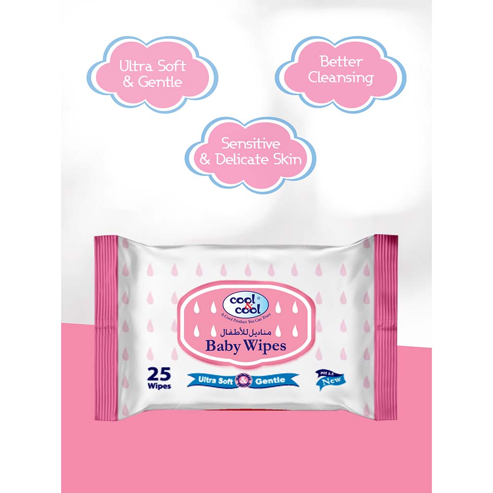 سي اند سي مناديل مبللة للأطفال، عبوة سفر 25 ثانية