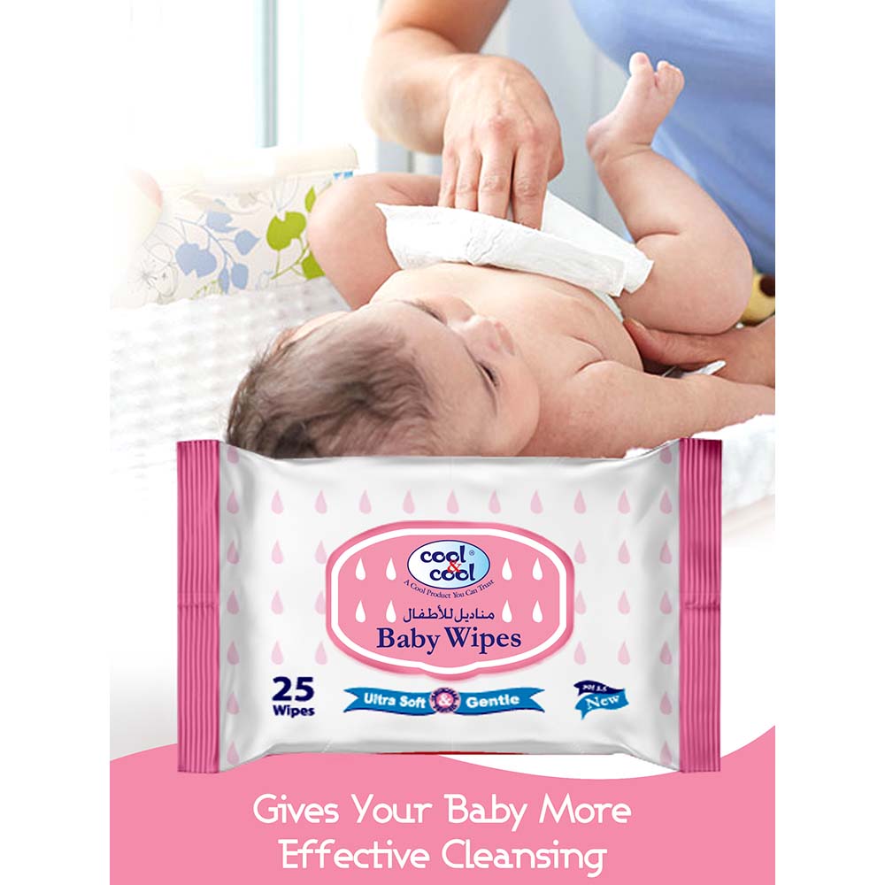 سي اند سي مناديل مبللة للأطفال، عبوة سفر 25 ثانية