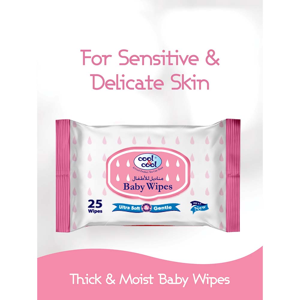 سي اند سي مناديل مبللة للأطفال، عبوة سفر 25 ثانية