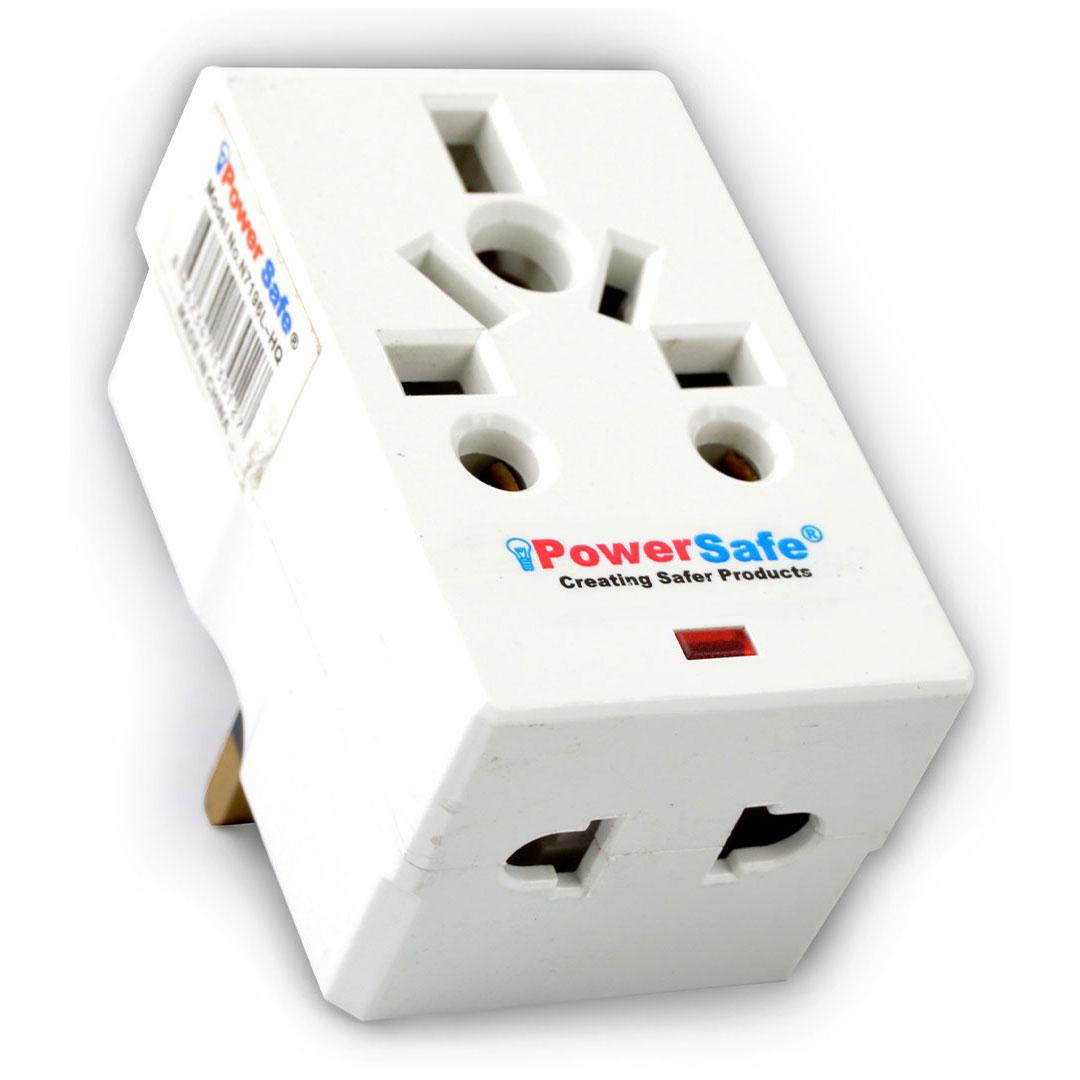 PowerSafe 3 Way Multi Adaptor One Univ Socket and Two 2 Pin Sockets wi ...