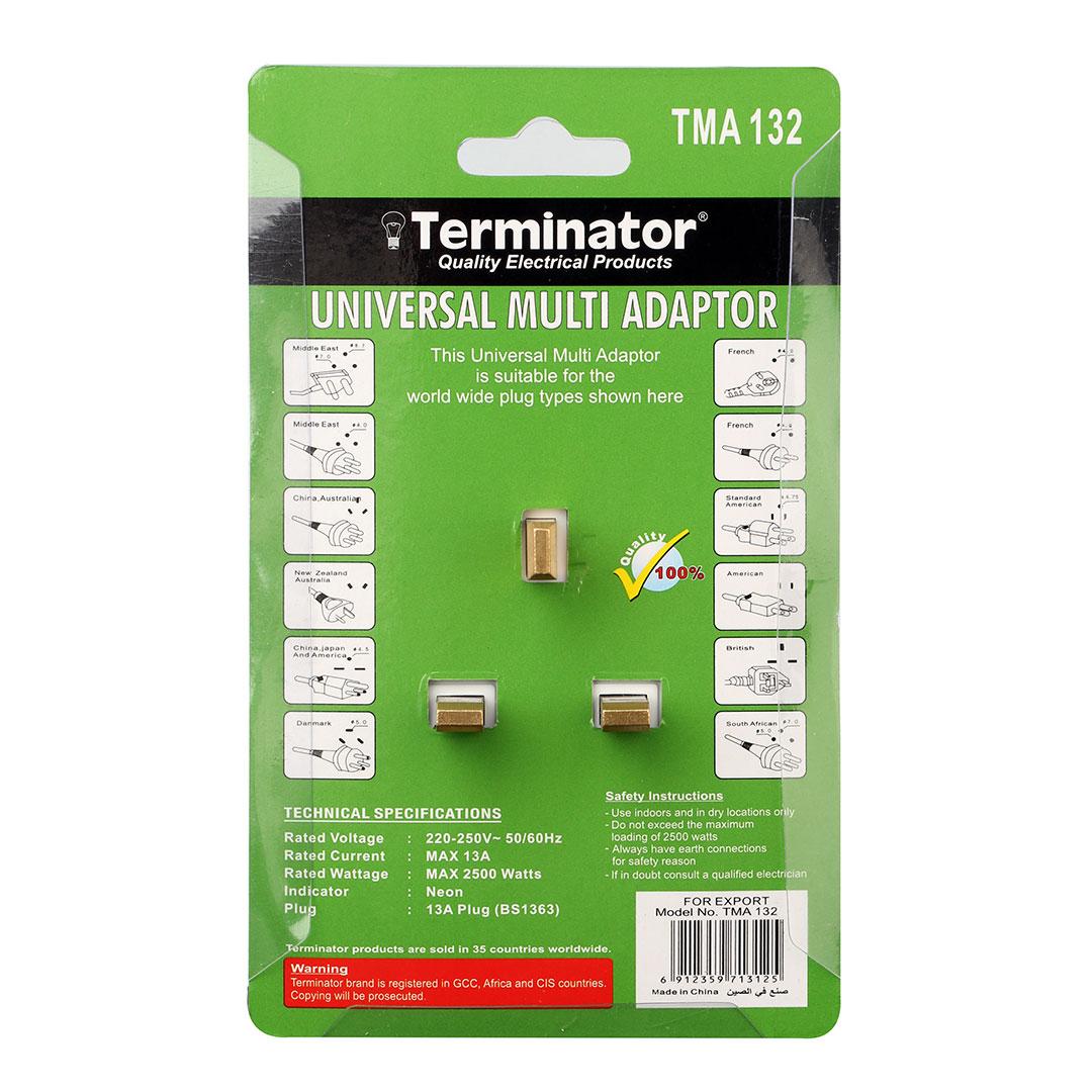 Terminator 3 Way Universal Multi Adaptor With Long Switches 13A Plug