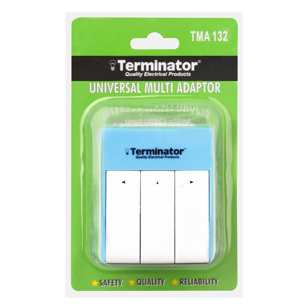 Terminator 3 Way Universal Multi Adaptor With Long Switches 13A Plug