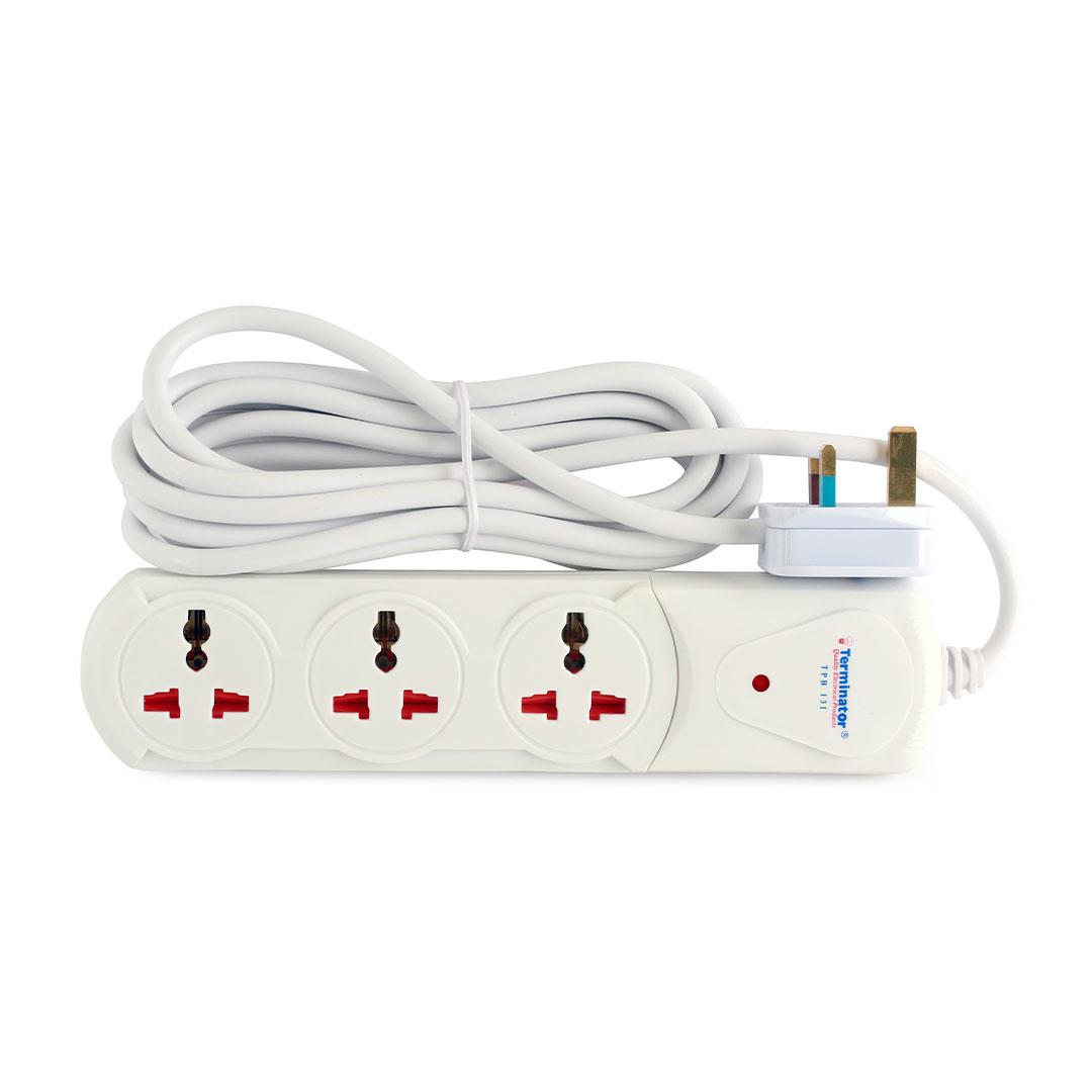 Terminator 3 Way Universal Power Extension Socket with Indicator 1.00MM 2 Wire 3M Cable 13A