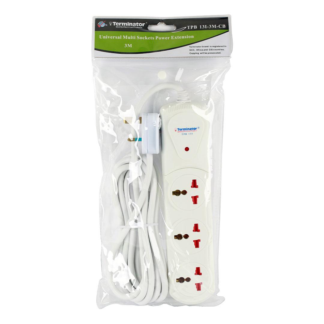 Terminator 3 Way Universal Power Extension Socket with Indicator 1.00MM 2 Wire 3M Cable 13A