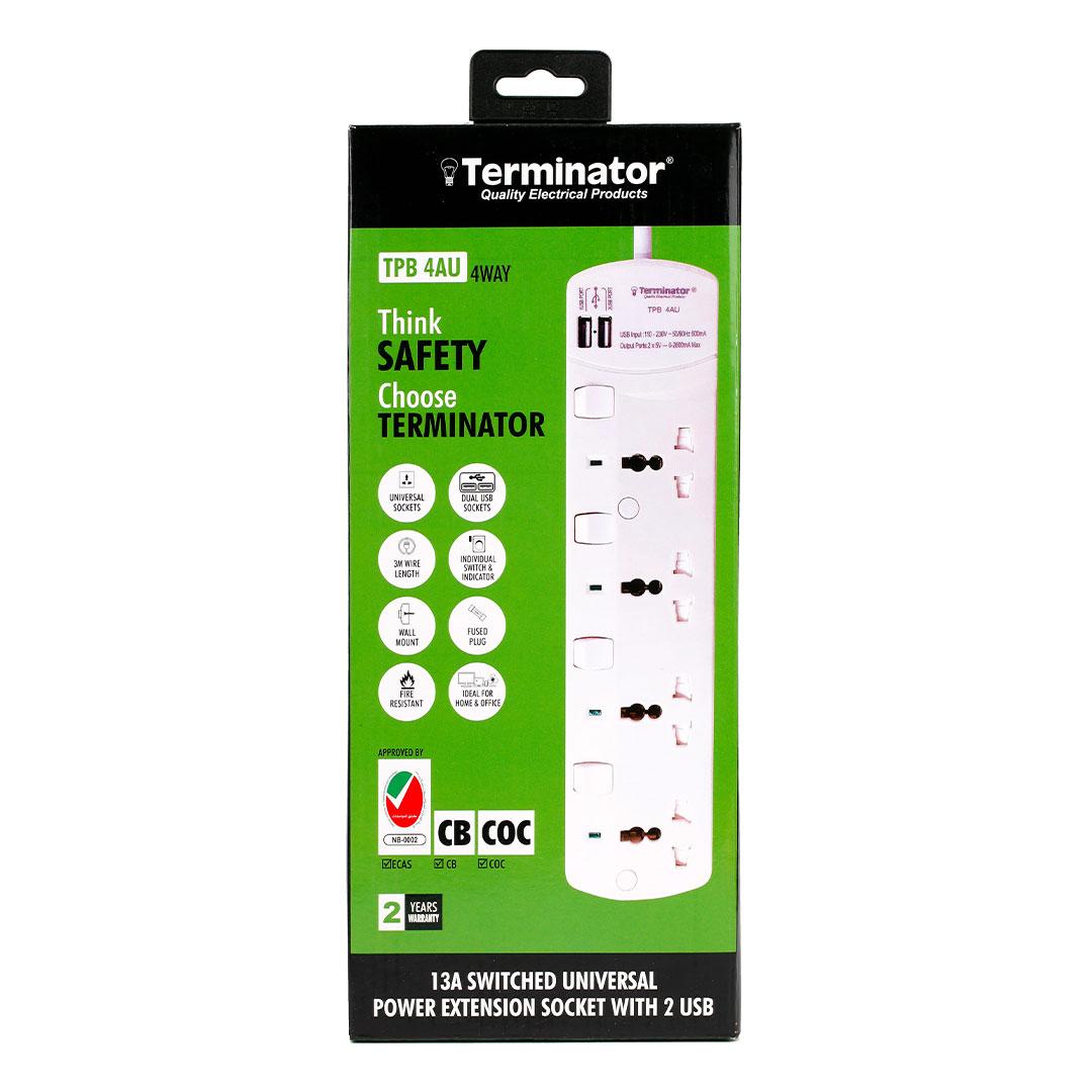 Terminator 4 Way Universal Power Extension Socket with Individual Swit ...