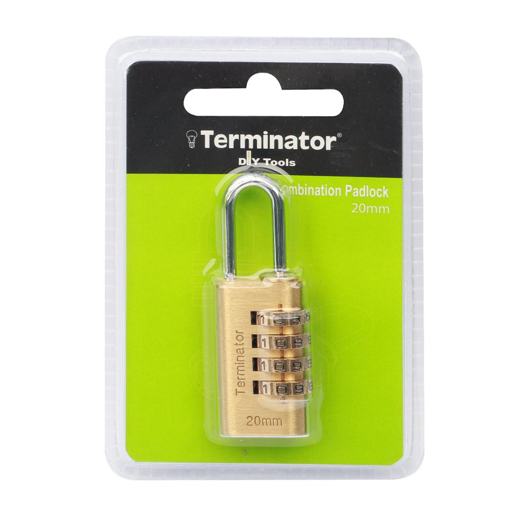 Terminator Brass Combination Pad Lock 20MM 4 Wheel