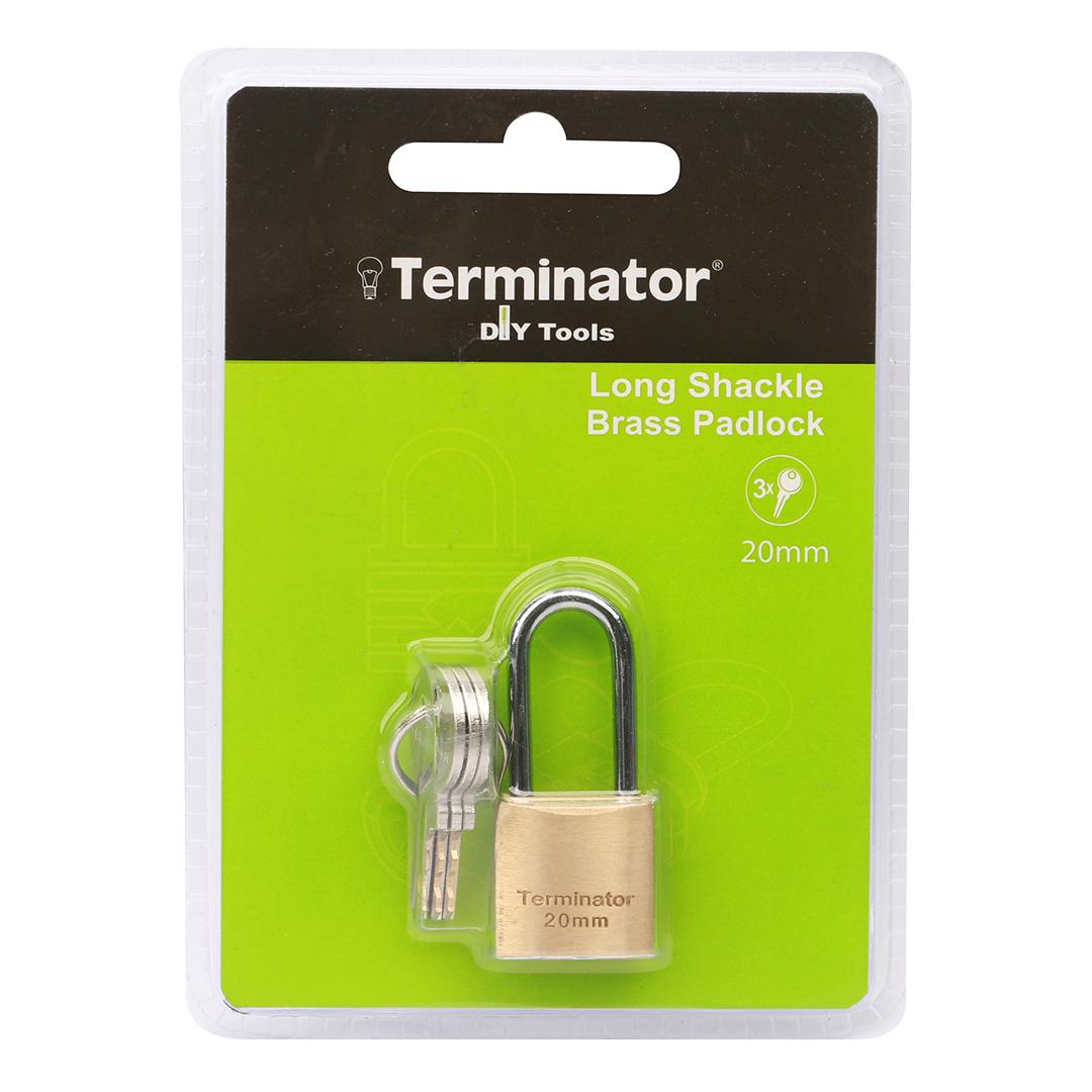 Terminator Long Shackle Brass Pad Lock 20MM with 3 Keys