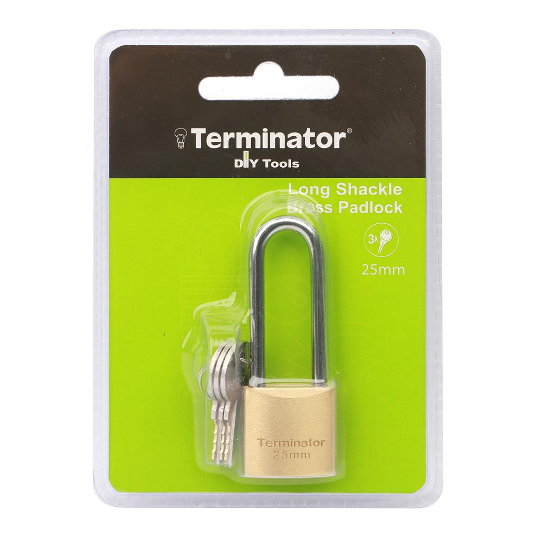 Terminator Long Shackle Brass Pad Lock 25MM with 3 Keys