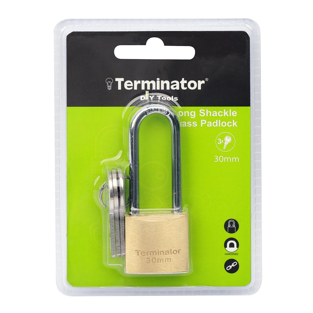 Terminator Long Shackle Brass Pad Lock 30MM with 3 Keys