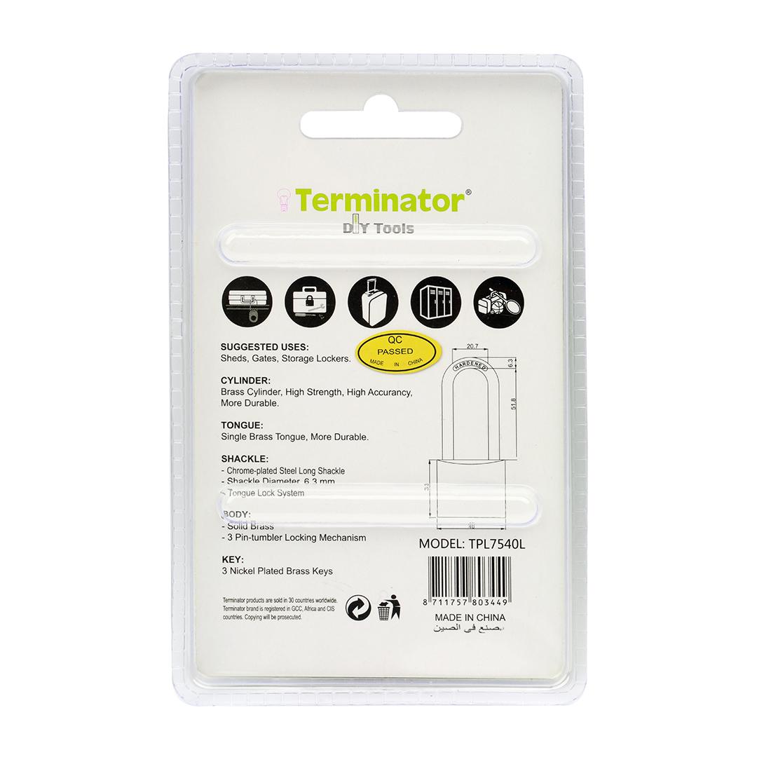 Terminator Long Shackle Brass Pad Lock 40MM with 3 Keys