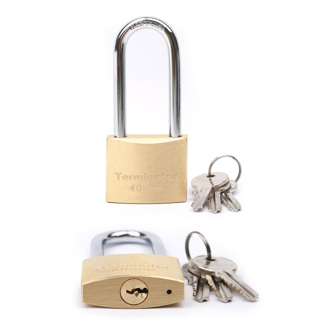 Terminator Long Shackle Brass Pad Lock 40MM with 3 Keys