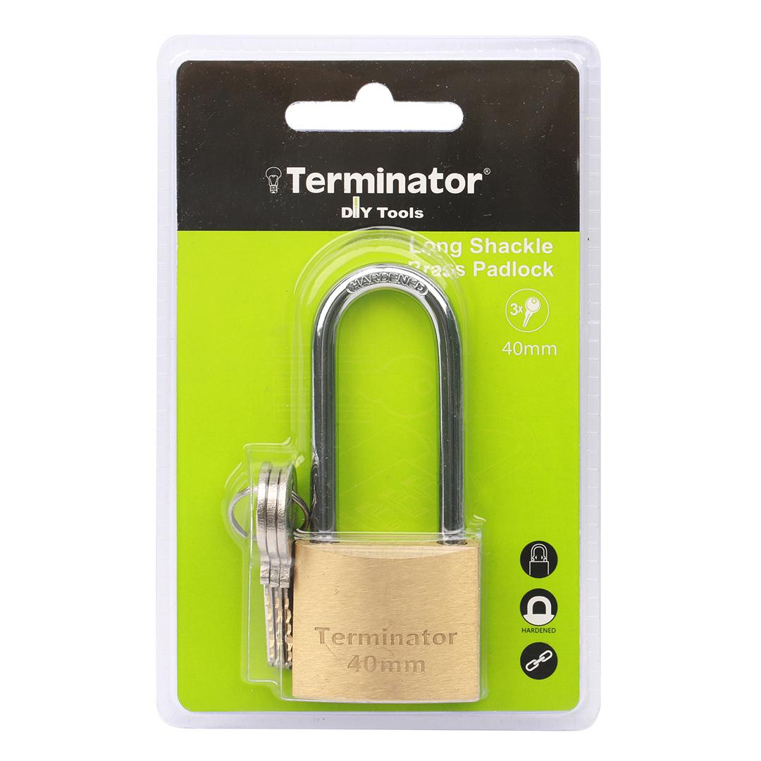 Terminator Long Shackle Brass Pad Lock 40MM with 3 Keys