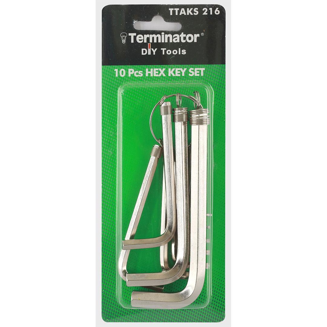 Terminator Hex Key (Allen Key) Set Hexagonal Shape in Metal Ring 10PCS