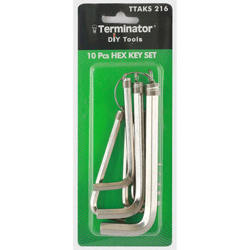 Terminator Hex Key (Allen Key) Set Hexagonal Shape in Metal Ring 10PCS