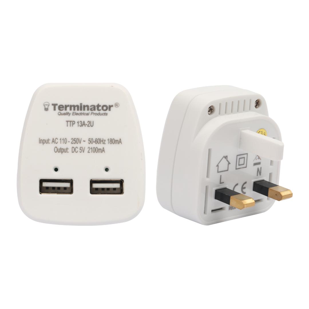 Terminator USB Charger (2.1A) 2 Ports 13A Plug